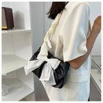 Lovely Bow Handbags for Girls Ladies Fashion Pleated Shoulder Bags for Women Simple Design Female Underarm Bag Casual Tote Purse