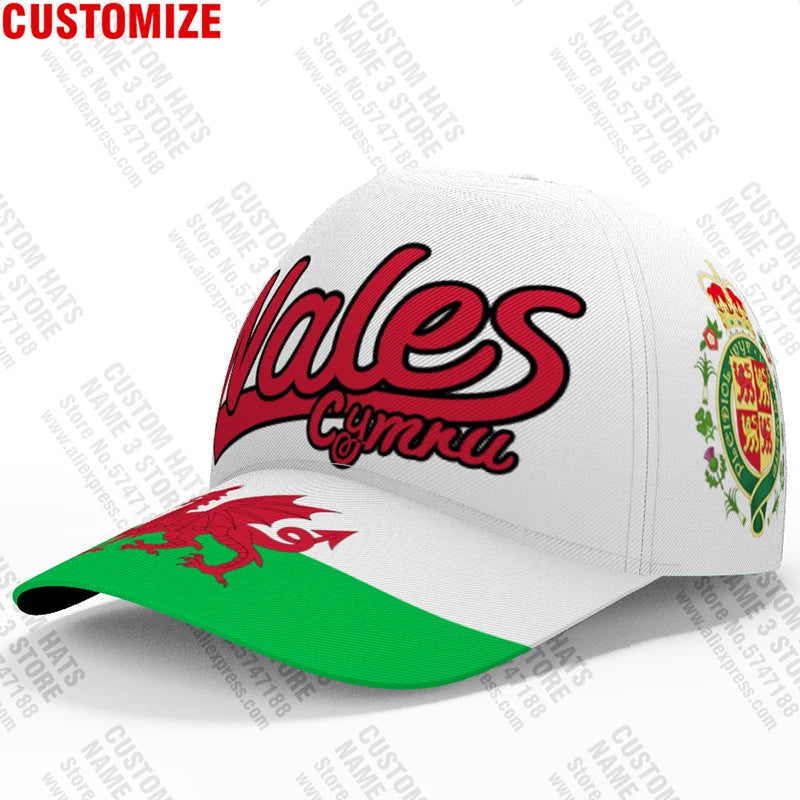 Wales Baseball Caps Free Custom Name British Team Logo Uk Hats Country Travel Britain Nation United Kingdom Cymru Flags Headgear