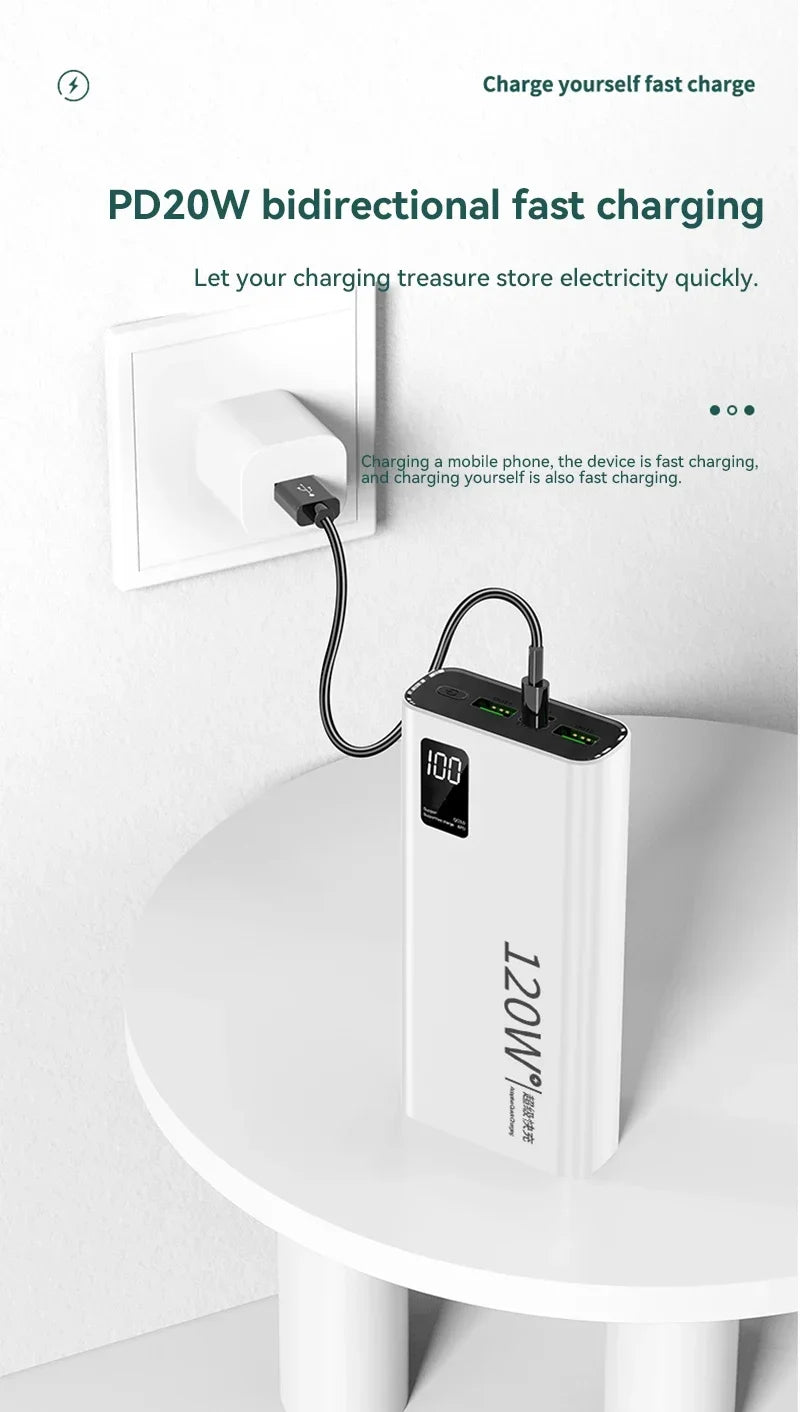 80000mAh Power Bank 120W Super Fast Charging 100% Sufficient Capacity Portable Battery Charger Digital Display For iPhone Xiaomi