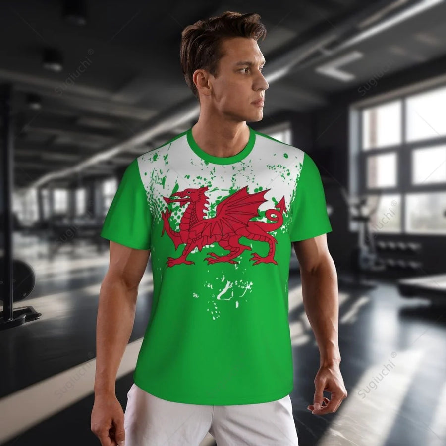 Exclusive design Wales Flag Grain 3D Printed Men For Running Bike Soccer Tennis Fitness Sports tshirt Mesh Fans Short T-shirt