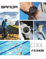 SANDA New 6198 Electronic Watch Fashion Trend Dual Screen Multi functional Outdoor Sports Waterproof Men's Watch
