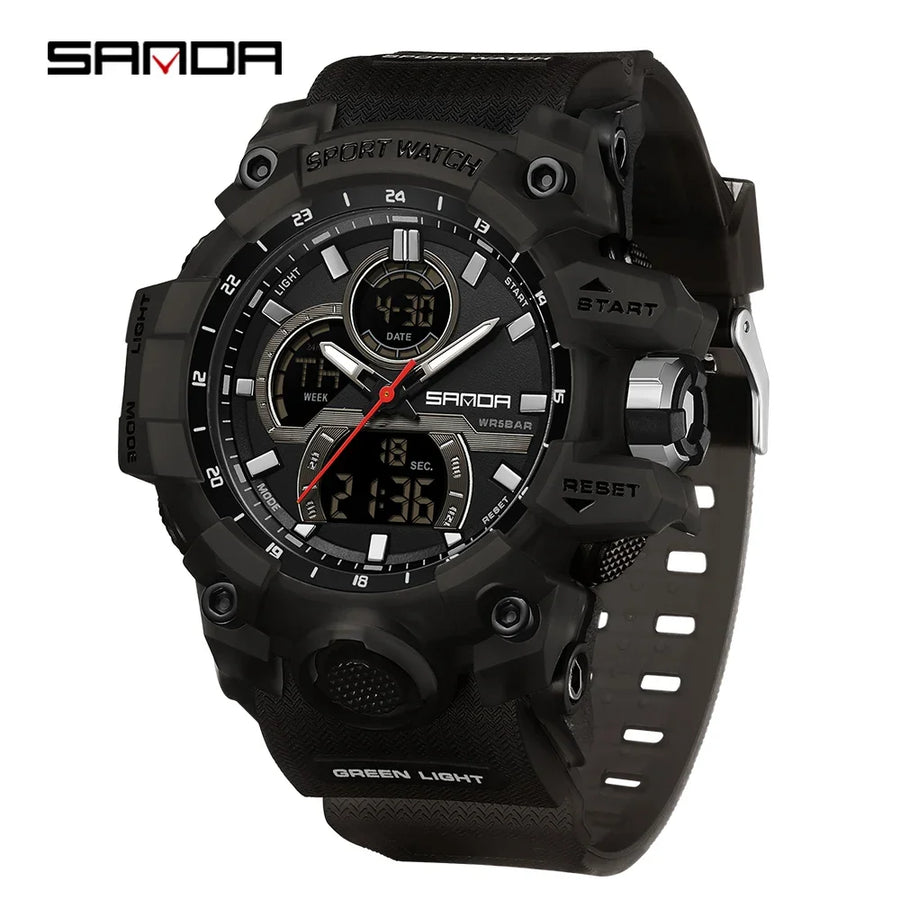 SANDA New 6198 Electronic Watch Fashion Trend Dual Screen Multi functional Outdoor Sports Waterproof Men's Watch