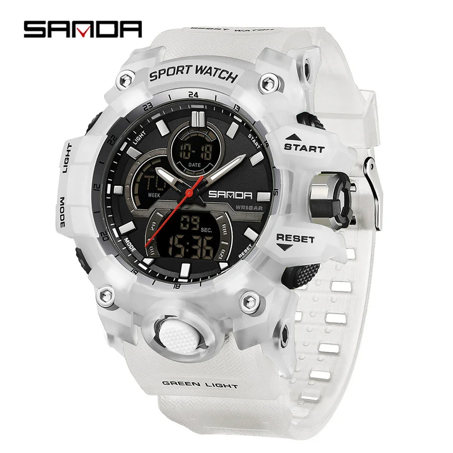 SANDA New 6198 Electronic Watch Fashion Trend Dual Screen Multi functional Outdoor Sports Waterproof Men's Watch