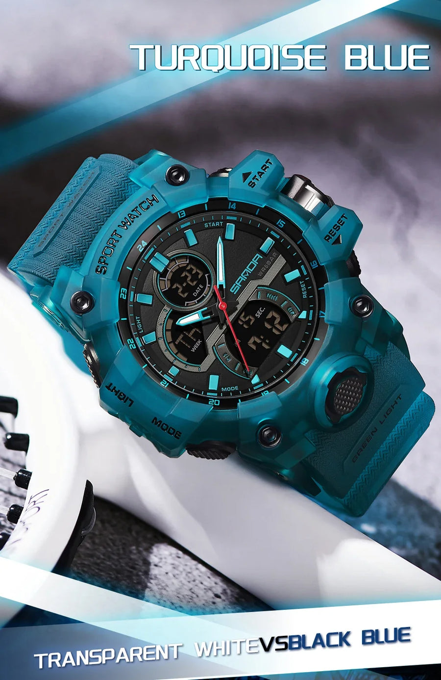 SANDA New 6198 Electronic Watch Fashion Trend Dual Screen Multi functional Outdoor Sports Waterproof Men's Watch