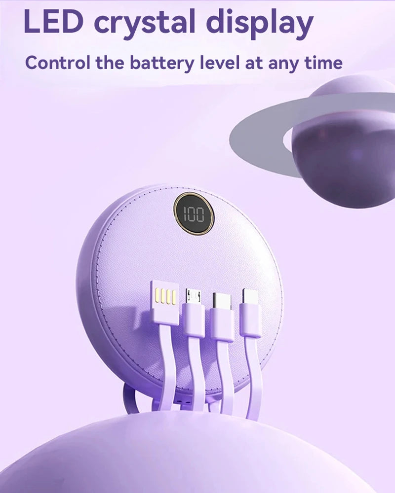 20000mAh Mini Powerbank Portable Round Self-wired  Fast Charging High Capacity Digital Display Power Bank For Iphone Xiaomi