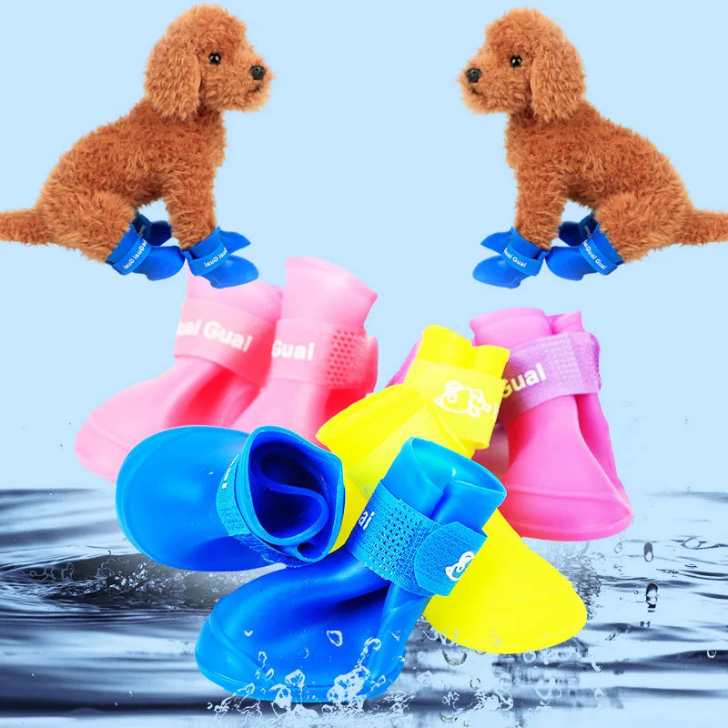 4Pcs Pet WaterProof Rainshoe Anti-slip Rubber Boot For Small Medium Large Dogs Cats Outdoor Shoe Dog Ankle Boots Pet Accessories