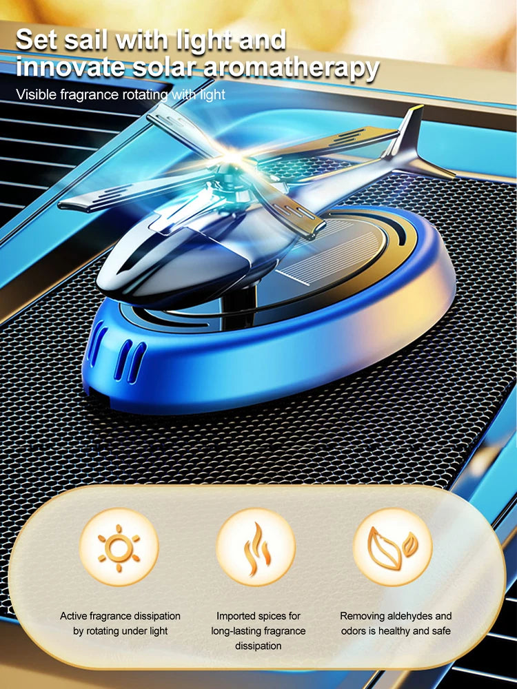 Solar Rotating Helicopter Solar Aromatherapy Car Air Freshener Alloy+ABS Wooden Aromatherapy Car Aromatherapy