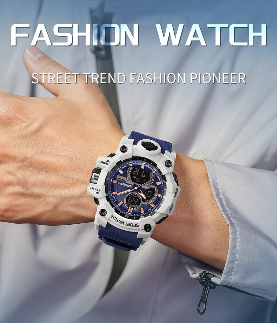 SANDA New 6198 Electronic Watch Fashion Trend Dual Screen Multi functional Outdoor Sports Waterproof Men's Watch