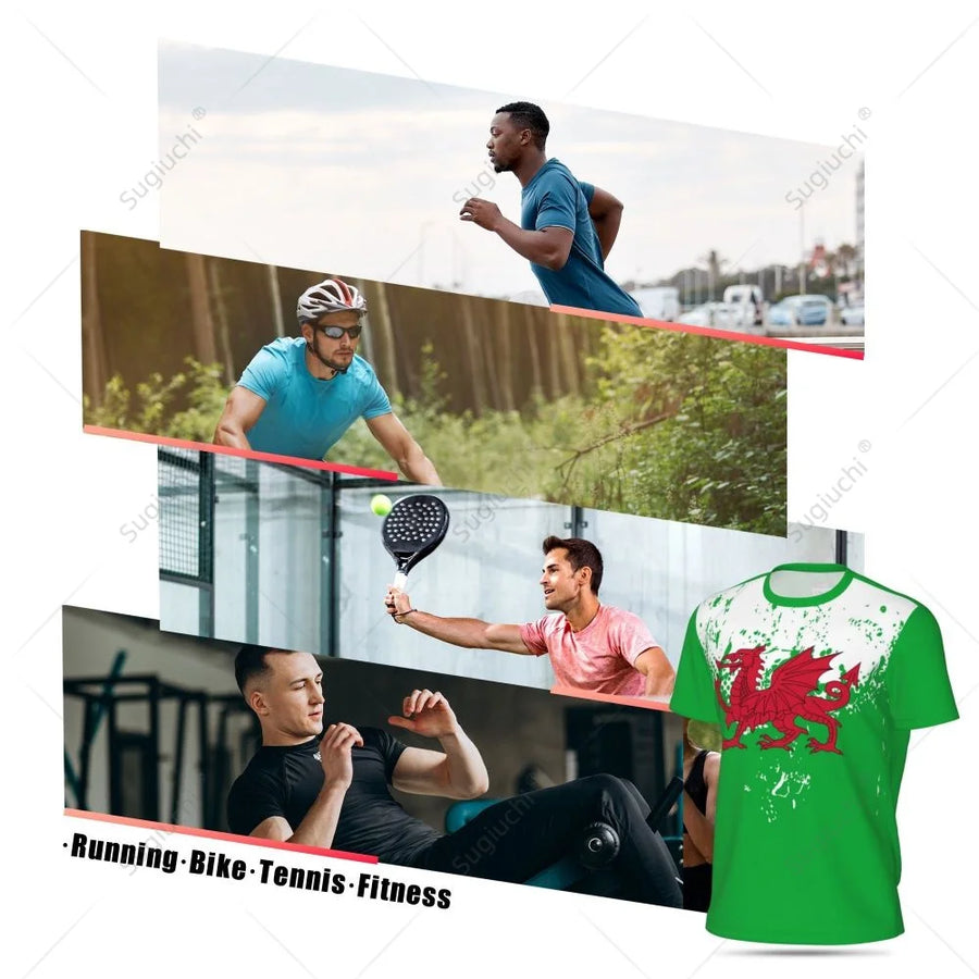 Exclusive design Wales Flag Grain 3D Printed Men For Running Bike Soccer Tennis Fitness Sports tshirt Mesh Fans Short T-shirt