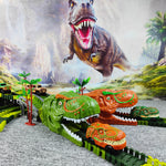 Railway Racing Track Play Set Educational DIY Bend Flexible Race Track Electronic Flash LED Light Car Dino Toys For Children