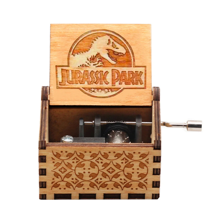 HOT Wooden Hand Crank Black Jurassic Park Music Box Children's Holiday Gifts Christmas Gifts New Year Gift