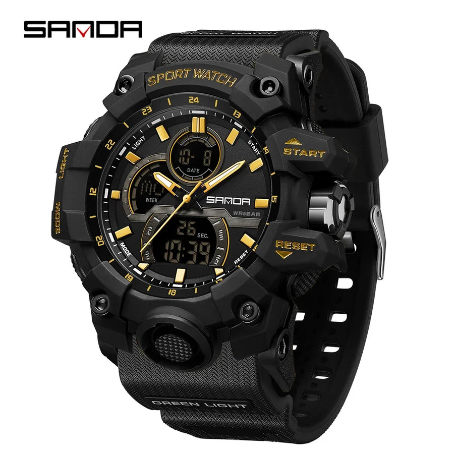 SANDA New 6198 Electronic Watch Fashion Trend Dual Screen Multi functional Outdoor Sports Waterproof Men's Watch