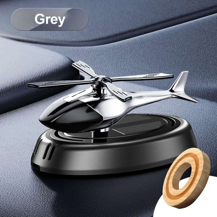 Solar Rotating Helicopter Solar Aromatherapy Car Air Freshener Alloy+ABS Wooden Aromatherapy Car Aromatherapy