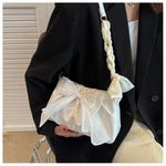 Lovely Bow Handbags for Girls Ladies Fashion Pleated Shoulder Bags for Women Simple Design Female Underarm Bag Casual Tote Purse