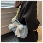 Lovely Bow Handbags for Girls Ladies Fashion Pleated Shoulder Bags for Women Simple Design Female Underarm Bag Casual Tote Purse
