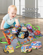 Soft Fabric Car Toy for Babies - Tear-Resistant Cloth Book with Storage Bag and Play Mat, Early Learning Travel Sensory Toy Gift
