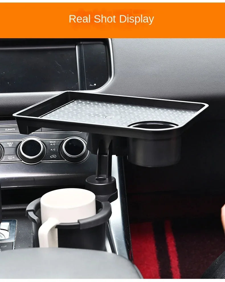 Car Cup Holder Expander Multi-Function Drink Holder with Food Table 360-Degree Adjustable Base Tray for Snack