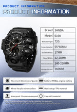 SANDA New 6198 Electronic Watch Fashion Trend Dual Screen Multi functional Outdoor Sports Waterproof Men's Watch