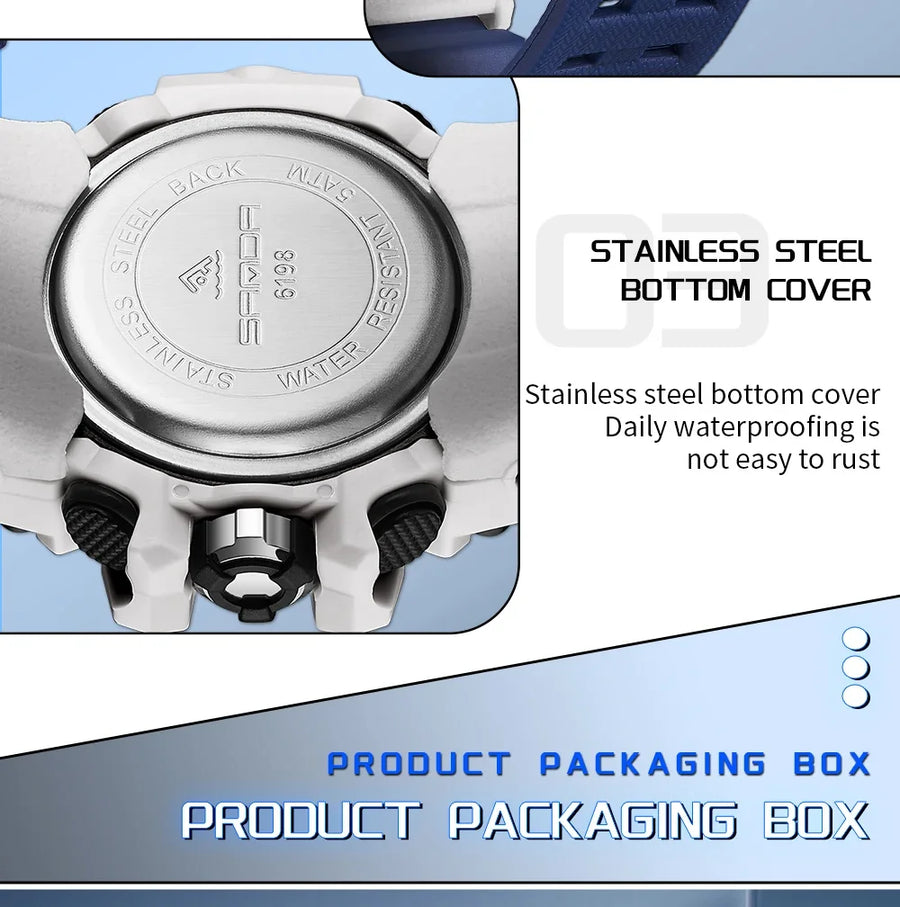SANDA New 6198 Electronic Watch Fashion Trend Dual Screen Multi functional Outdoor Sports Waterproof Men's Watch
