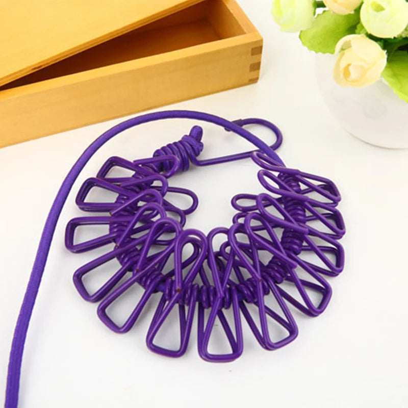 Portable Clothing Clothesline with 12 Clips Retractable Laundry Dryer Clothes Rope Drying Rack Cloth Hanging Line For Outdoor