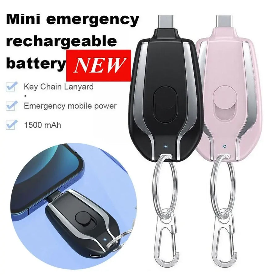 Mini Keychain Portable Charger 1500mAh Power Bank Ultra-Compact Battery Pack for Android IPhone Micro External Battery