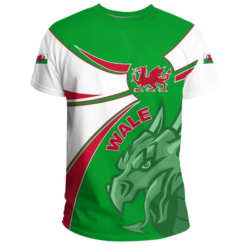 Wales Flag 3D Print Football T-shirt For Men Clothing Summer Casual Sports Short Sleeve T Shirts Wales Map Pattern Men's Tees