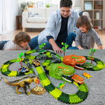 Railway Racing Track Play Set Educational DIY Bend Flexible Race Track Electronic Flash LED Light Car Dino Toys For Children