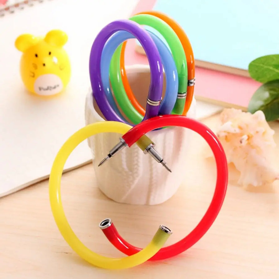 1PC Random Color Creative Bangle Bracelet Bending Circle Ballpoint Pen Wristband Gel Pen Student Gift Stationery Writing Tools