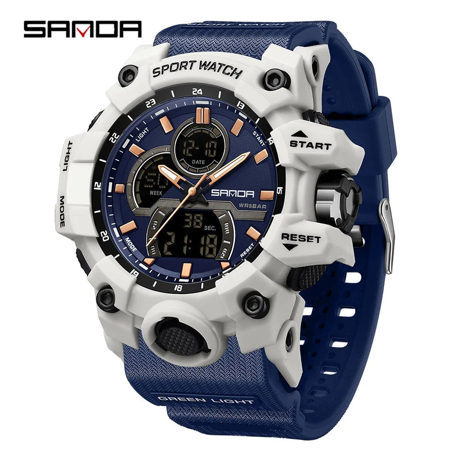 SANDA New 6198 Electronic Watch Fashion Trend Dual Screen Multi functional Outdoor Sports Waterproof Men's Watch