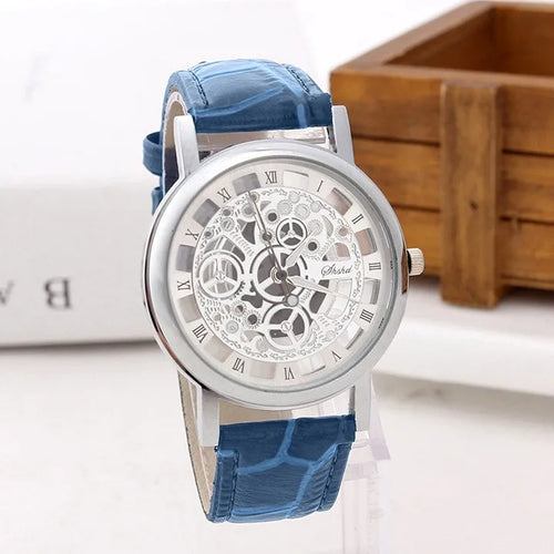 Men High-End Quartz Wristwatches Fashion Trend Stainless Steel Dial Sport Leather Band Watches Creative Hollow Out Dial Watch