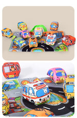 Soft Fabric Car Toy for Babies - Tear-Resistant Cloth Book with Storage Bag and Play Mat, Early Learning Travel Sensory Toy Gift