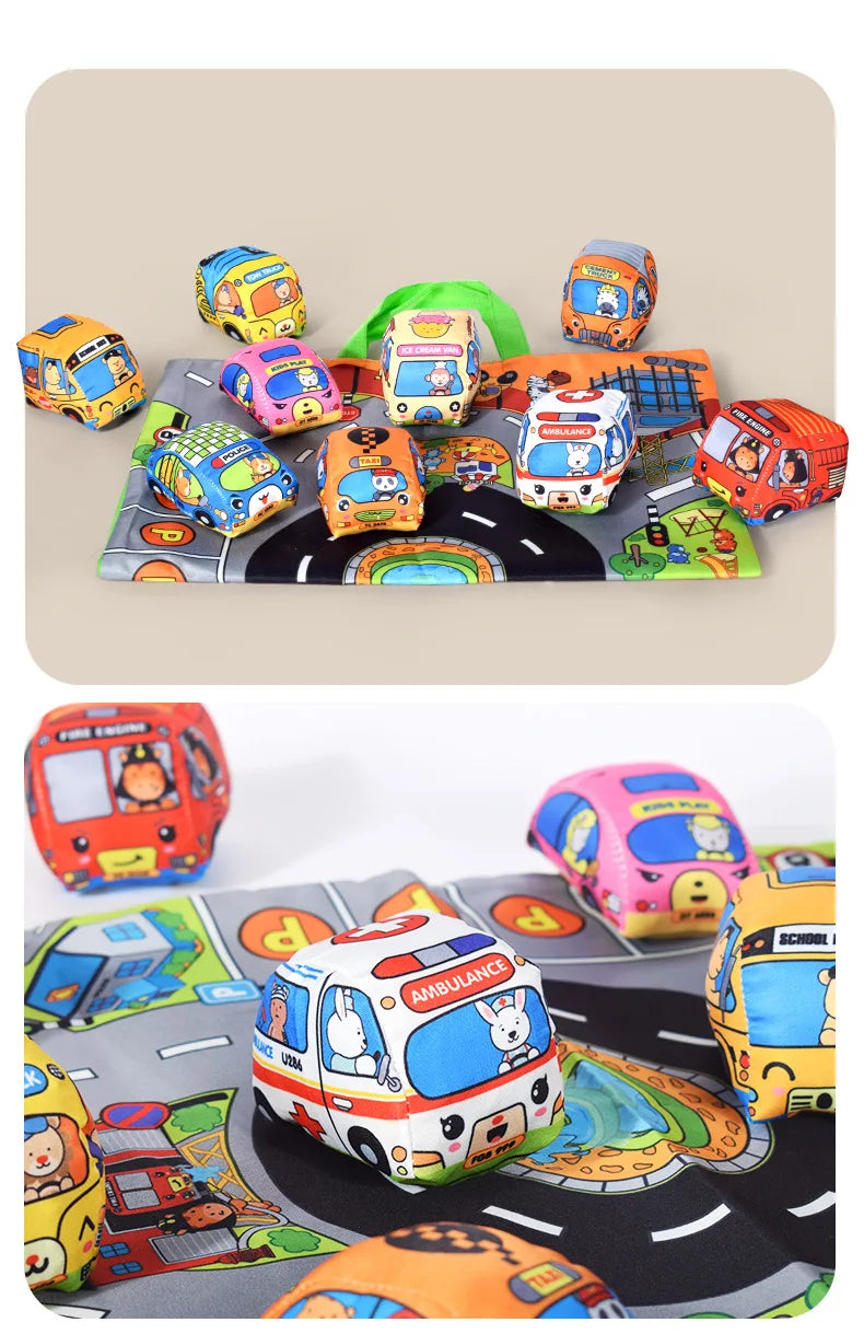 Soft Fabric Car Toy for Babies - Tear-Resistant Cloth Book with Storage Bag and Play Mat, Early Learning Travel Sensory Toy Gift