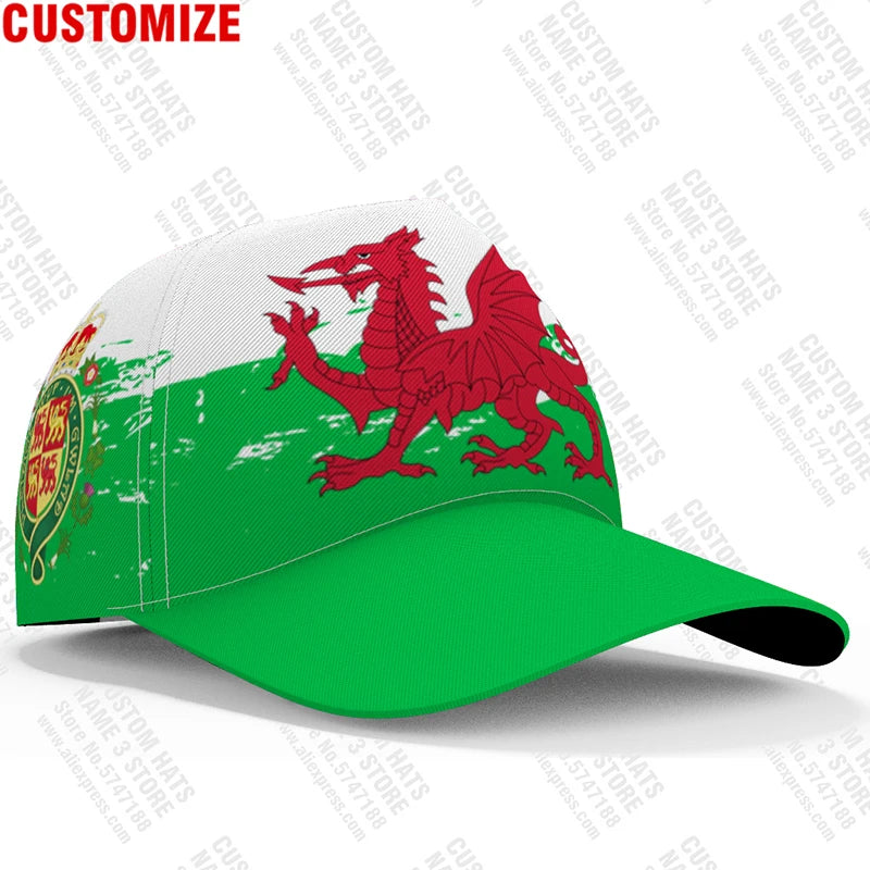 Wales Baseball Caps Free Custom Name British Team Logo Uk Hats Country Travel Britain Nation United Kingdom Cymru Flags Headgear
