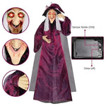 Halloween Life Size Talking Witch Outdoor Purple Spooky Animatronic Witch Decor Prop Halloween Decoration Red Eye Animated Witch