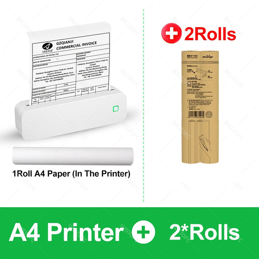 Inkless A4 Portable Thermal Printer Supports A40 Thermal Paper Bluetooth Wireless Mobile Travel Printers for Car & Office Use