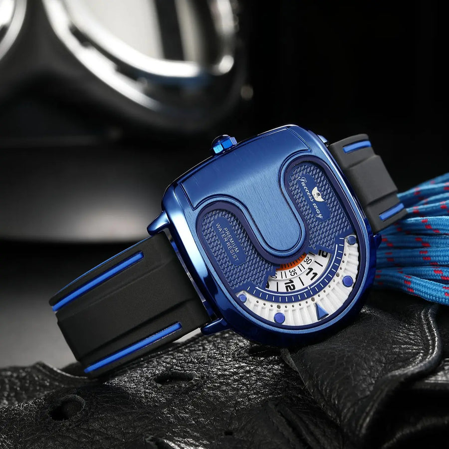 Trend Personality Novel U-Shaped Design Men Watch Creative Dial Rotating Pointer Fashion Watch Waterproof