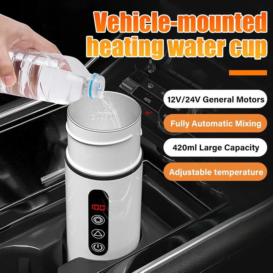 420ml Portable Car Heating Cup Electric Kettle 304 LED Smart Temperature Control Warmer Stirring Cup Heating Bottle Mixing Cup