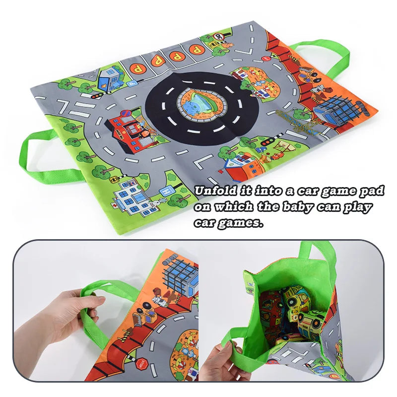 Soft Fabric Car Toy for Babies - Tear-Resistant Cloth Book with Storage Bag and Play Mat, Early Learning Travel Sensory Toy Gift