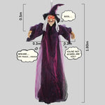 Halloween Life Size Talking Witch Outdoor Purple Spooky Animatronic Witch Decor Prop Halloween Decoration Red Eye Animated Witch