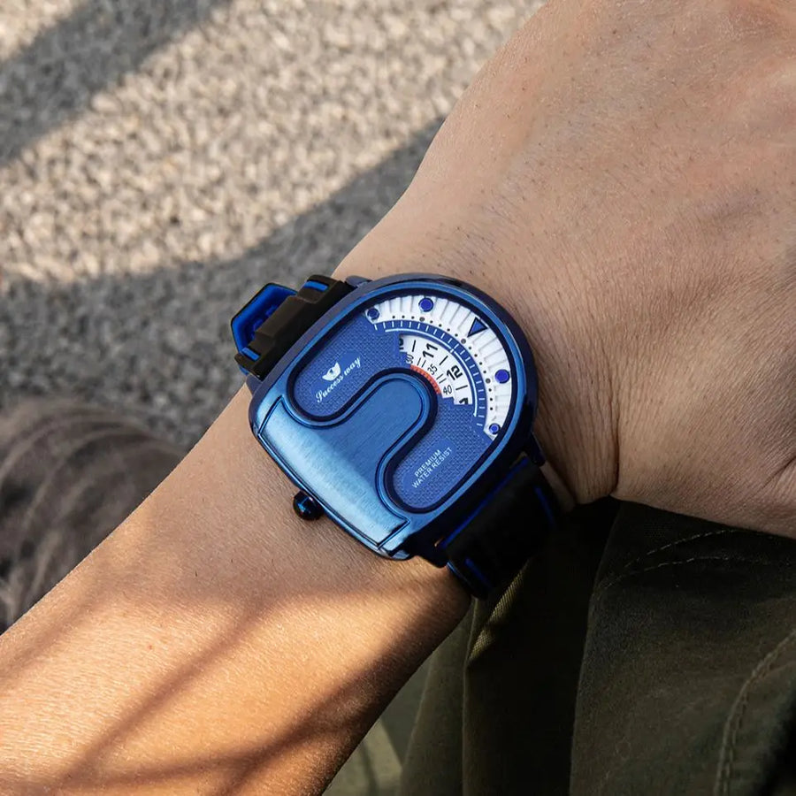 Trend Personality Novel U-Shaped Design Men Watch Creative Dial Rotating Pointer Fashion Watch Waterproof