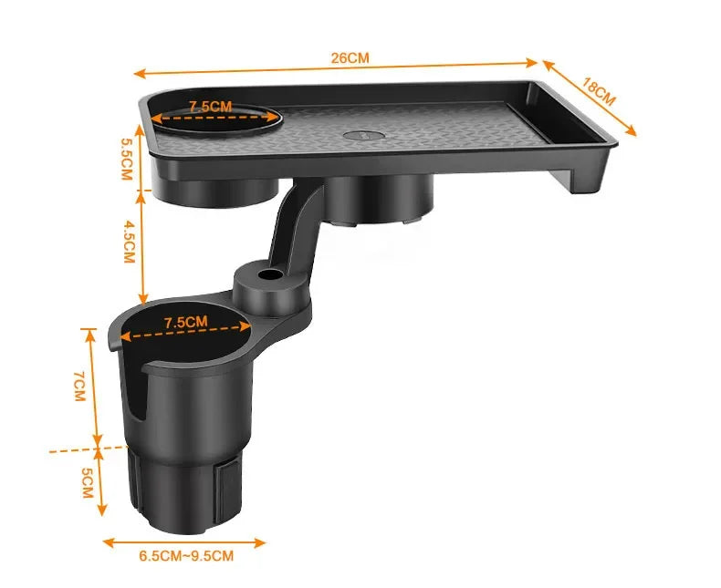 Car Cup Holder Expander Multi-Function Drink Holder with Food Table 360-Degree Adjustable Base Tray for Snack