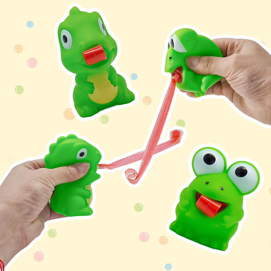 Pinch Frog Dinosaur Sticking Tongue Out Toys Funny Sensory Stress Relief Fidget Toys Cat Toys School Gifts for Kids Children