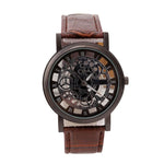 Men High-End Quartz Wristwatches Fashion Trend Stainless Steel Dial Sport Leather Band Watches Creative Hollow Out Dial Watch