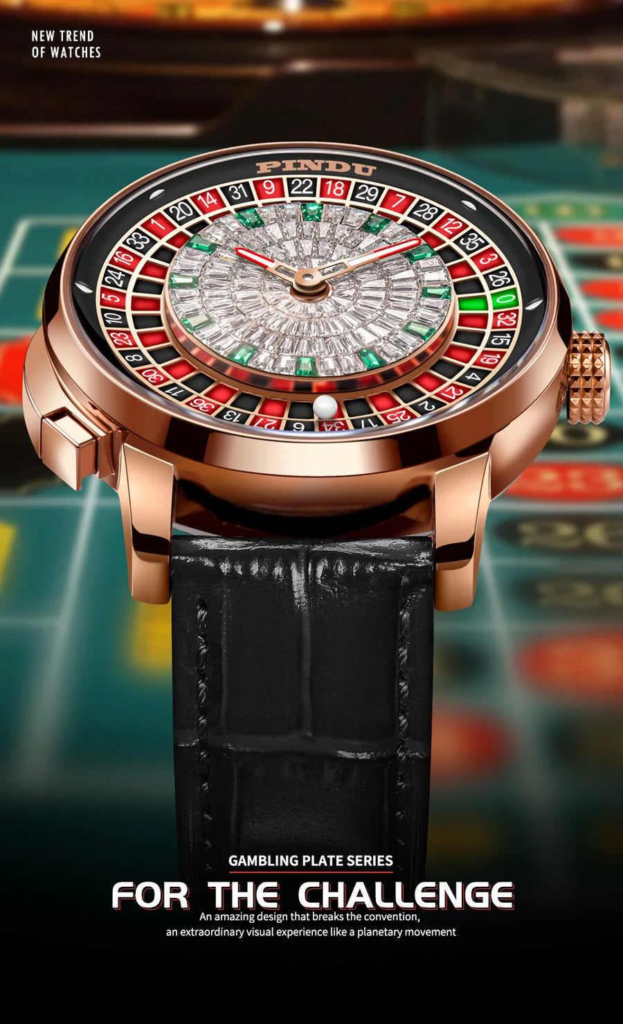 PINDU Design New NH35A Mechanical Watches Men Push Button Turn Russian Roulette Game Sapphire Mirror Diamond Dial Men's Watch