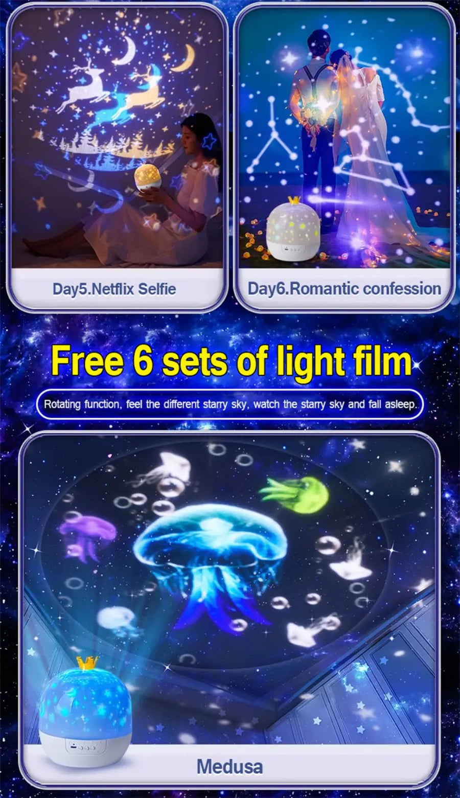 Star Projector 6 OceanWave Patterns Water Light Projector For Bedroom Home  Nebula starry light Wedding Christmas Decor lights