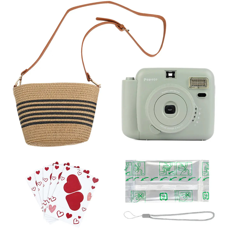 Portable Instant Camera Striped Woven Bag And Photo Paper Set With Five Shooting Modes Suitable for Beginners When Taking Photos
