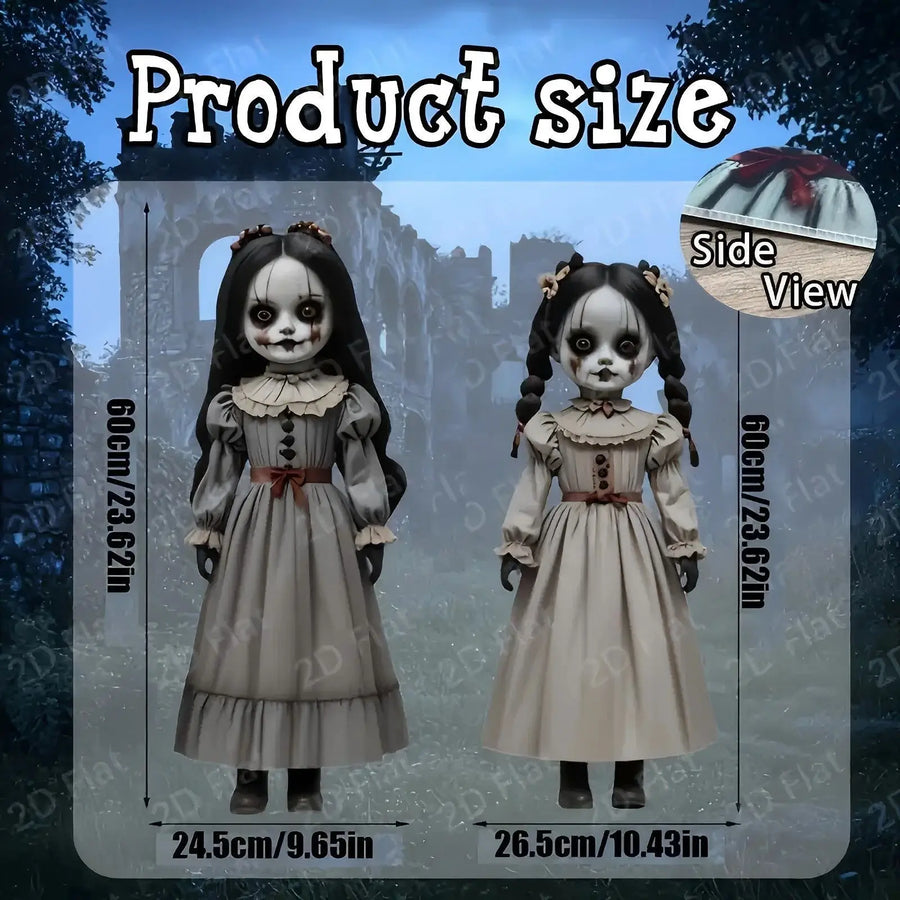 2Pcs 60cm 2D Scary Doll Girls Horror Decor Halloween Decoration To Insert Large Ghost Doll Outdoor Yard Decoration Scary Props