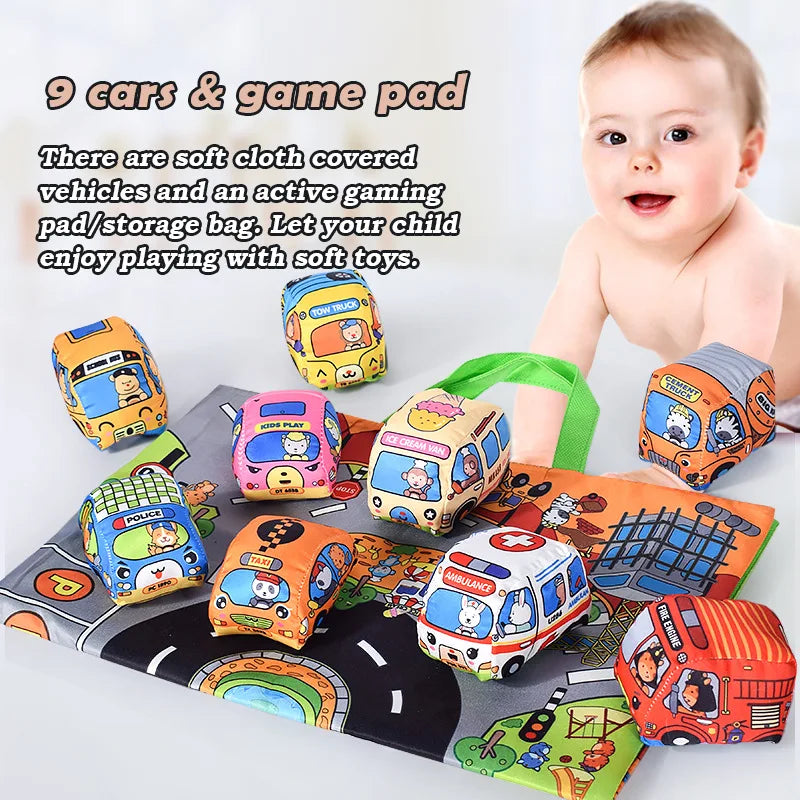 Soft Fabric Car Toy for Babies - Tear-Resistant Cloth Book with Storage Bag and Play Mat, Early Learning Travel Sensory Toy Gift