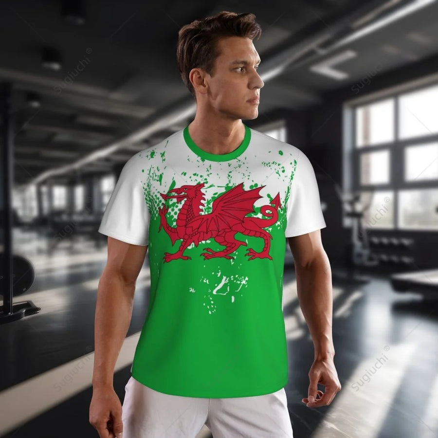 Exclusive design Wales Flag Grain 3D Printed Men For Running Bike Soccer Tennis Fitness Sports tshirt Mesh Fans Short T-shirt
