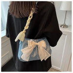Lovely Bow Handbags for Girls Ladies Fashion Pleated Shoulder Bags for Women Simple Design Female Underarm Bag Casual Tote Purse